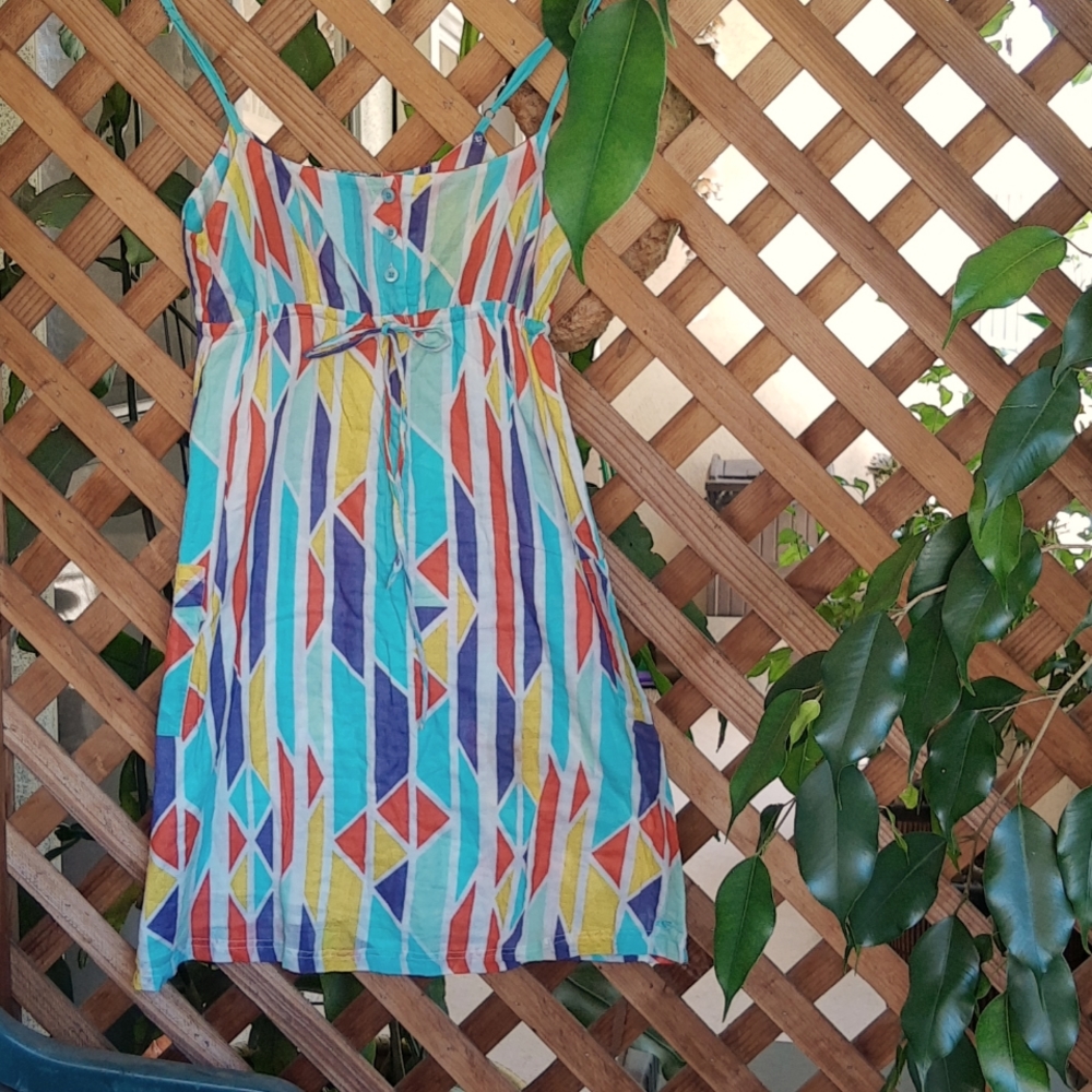 O'Neill Cotton Lingerie Strap Multicolor Elasticized Back Sundress, Size Large
